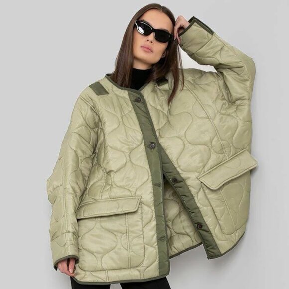 NWT The Frankie Shop Green Teddy Quilted Jacket - Picture 1 of 5